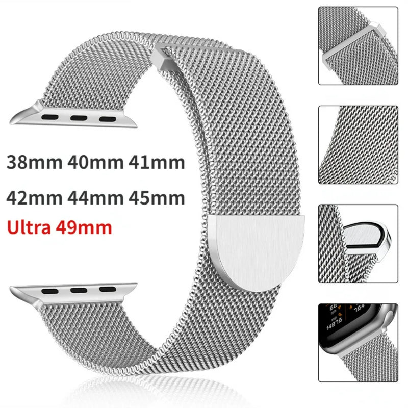 Milanese Loop Strap for Apple Watch 44mm 40mm 45mm 41mm 46mm 42mm 49mm Metal Watchband iWatch Series Ultra 10 9 8 7 6 4 SE2 Band