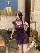 New Women Slim Temperament Purple Black Mini Dress Sexy Summer Knit Waist Skirt Spice Girls Dresses Bodycon Dress High Quality