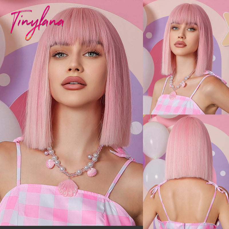 Blue Purple Ombre Cosplay Synthetic Wigs Short Bob Straight Lolita Halloween Hair Wig with Bangs for Women Afro Heat Resistant