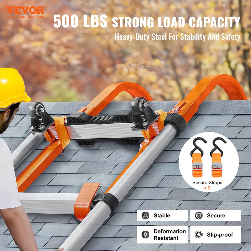 VEVOR Orange/Black Ladder Roof Hook Heavy Duty Steel Ladder Stabilizer Roof Ridge Extension Rubber Grip T-Bar 500 lbs