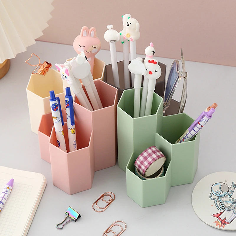 3 Lattices Desk Pen Holder Pencil Storage Box School Office Stationery Pens Storage Brush Stand Storage Box