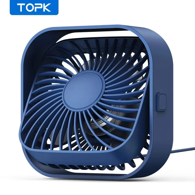 TOPK USB Desk Fan,Strong Airflow &Quiet Operation,Three-Speed Wind Small Fan,360° Rotatable Head for Home Office Table & Deskto