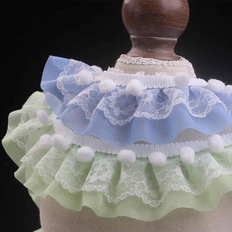 NEW Cartoon Chiffon Pleated White Pompon Applique Lace DIY Dress Skirt Ruffle Pompom Storage Basket Flowerpot Border Decoration
