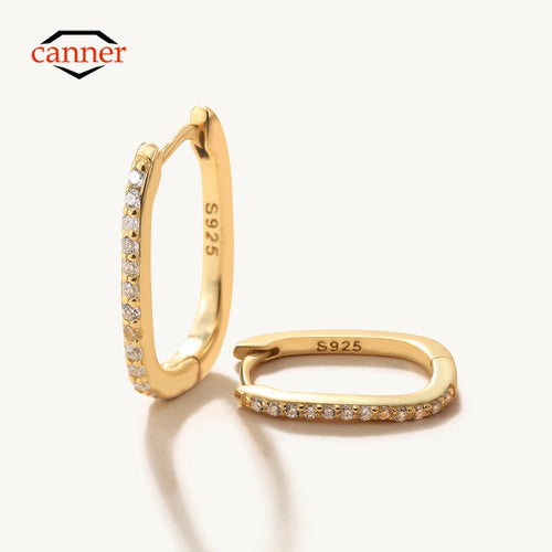 CANNER 925 Sterling Silber Quadratische Piercing Huggie Creolen für Damen Einfache Zirkonia Ohrringe Feiner Schmuck Pendientes