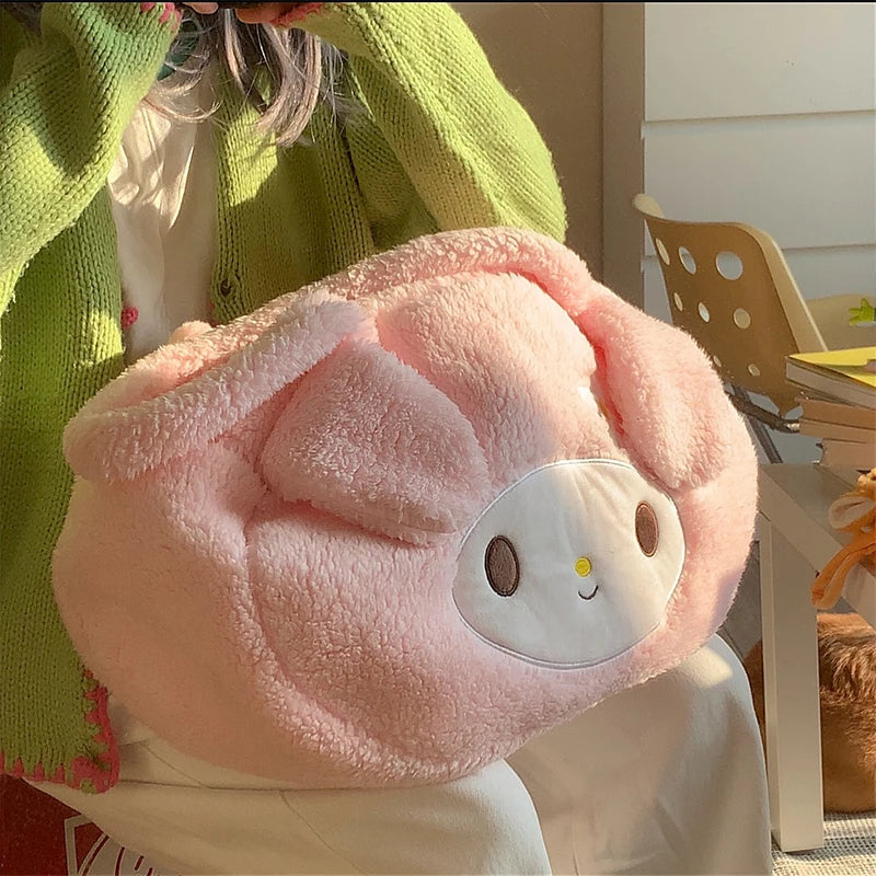 Sanrio Cute My Melody Shoulder Bag Japanese Kuromi Lovely Plush Bag Lolita Messenger Bag for Girl Travelling Bag Birthday Gifts