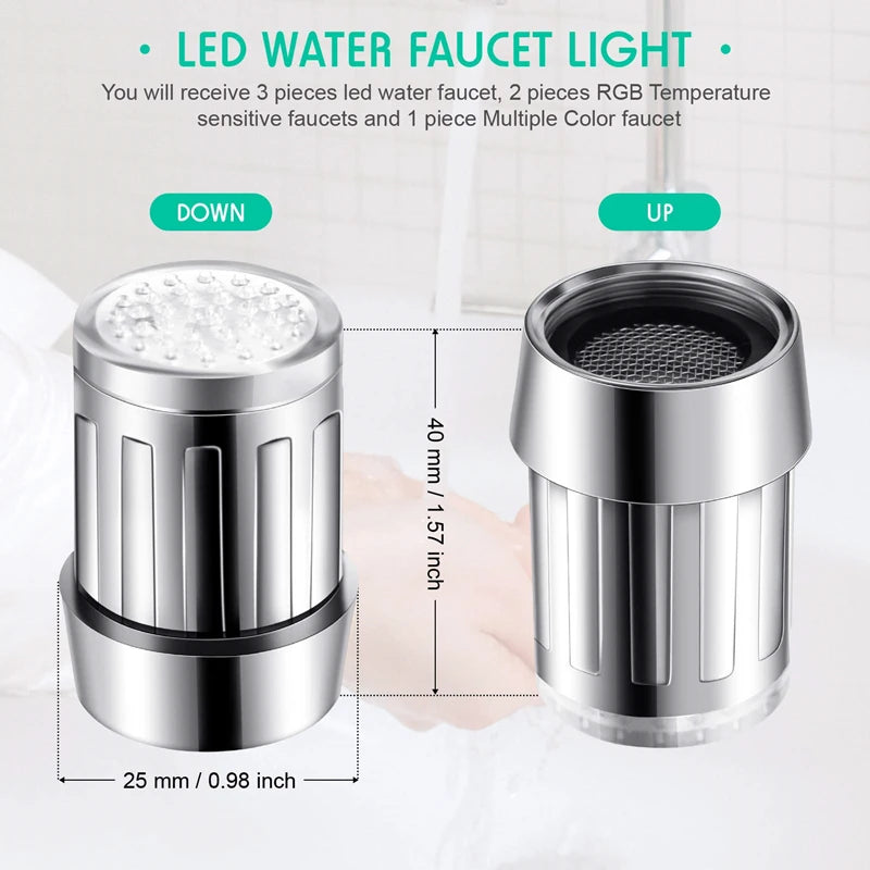 LED Temperature Sensitive Faucet Water Saving Kitchen Bathroom Sensor 7 Color Change Faucet Head Aerator Tap Nozzle Shower