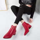 Short women's boots 2025 autumn/winter new Korean version medium thick heel short boots with zipper frosted face pointed single