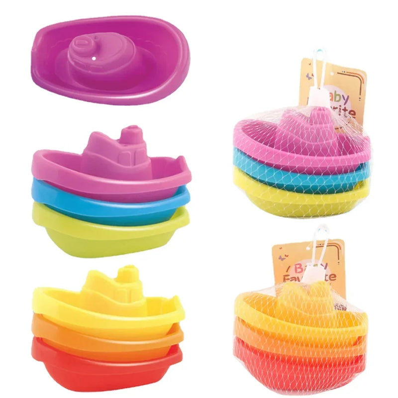 Baby Bath Toys Stacking Boat Toys Colorful Early Educational Intelligence Boat-shaped Stacked Cup Folding Tower Baby Comfort toy