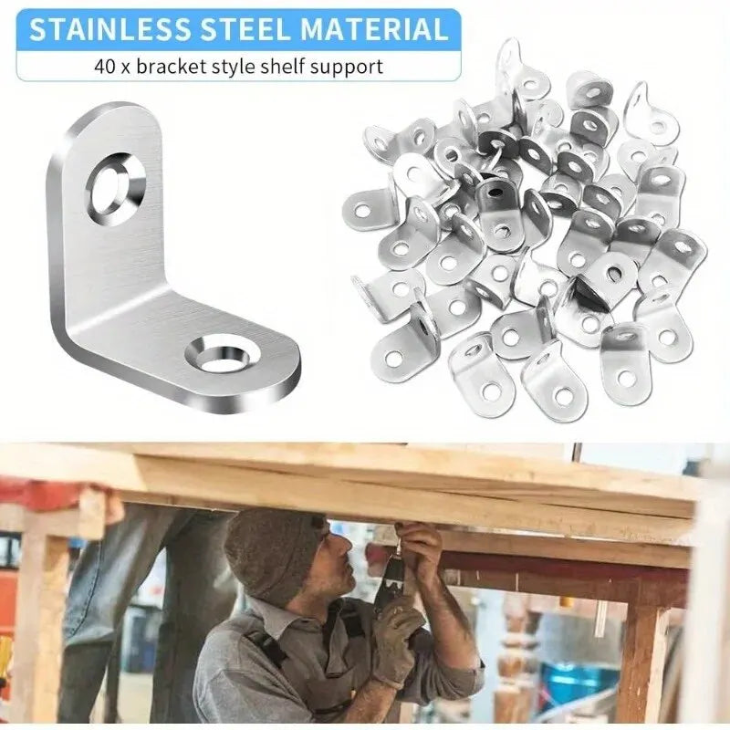 40pcs Stainless Steel L Brackets - Small Right Angle Corner Brace for Shelves, Wood Furniture, Chair, Drawer with 80pcs Screws