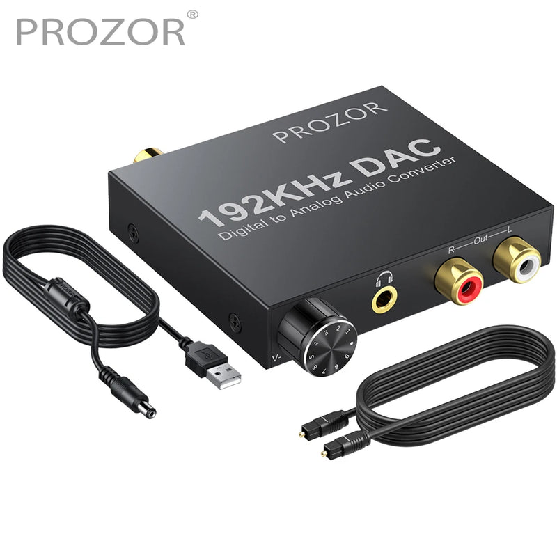 PROZOR Digital to Analog Converter 192kHz DAC Volume Control Digital Coaxial SPDIF Toslink to Analog Stereo RCA 3.5mm Jack Audio