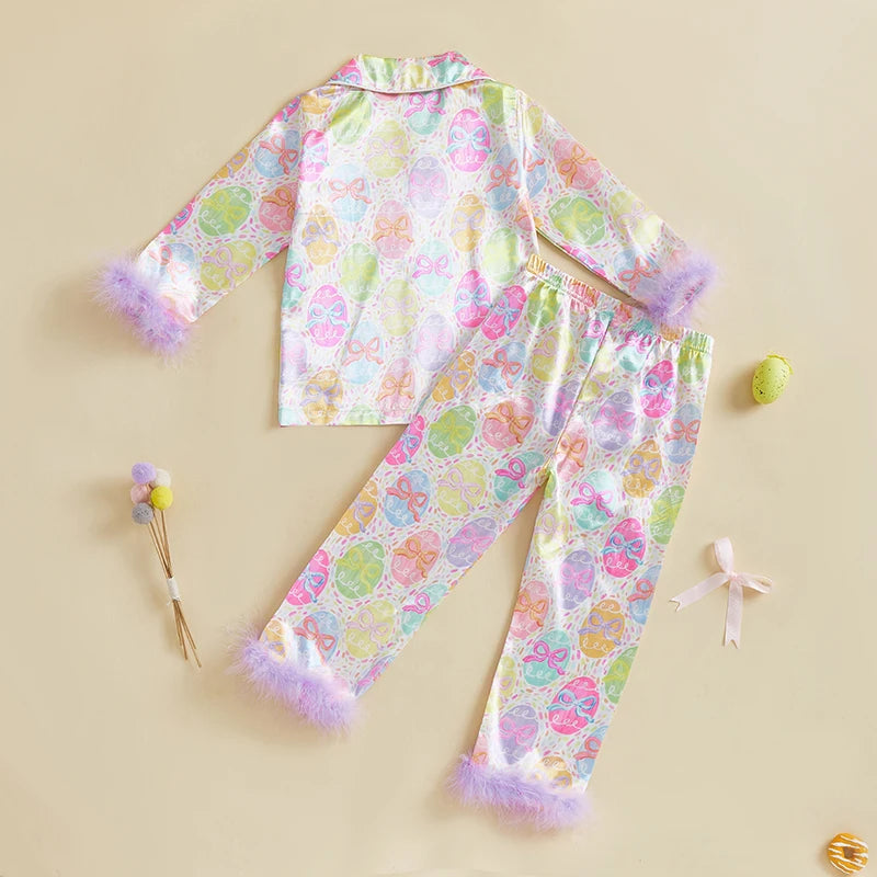Easter Boys Pajamas Set Bunny Print Cozy Long Sleeve Tops with Matching Pants Sleepwear for Kids