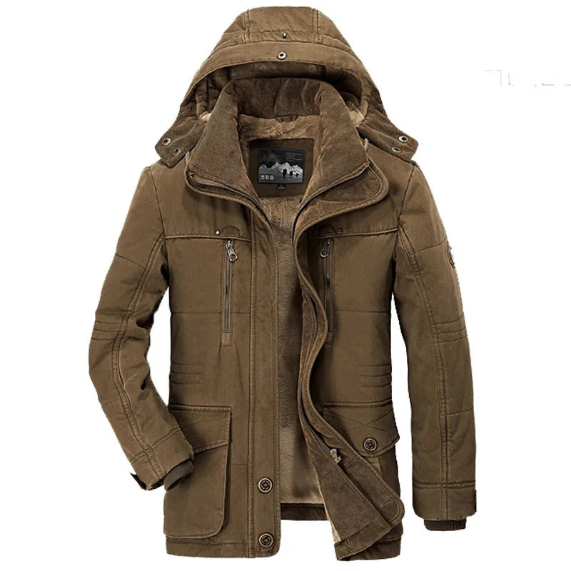 Mid-length Plus Velvet Thick Cotton-padded Jacket Winter Hooded Parka Hat Removable Coat Men Jaqueta Masculina Plus Size 6XL