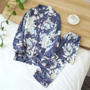 Spring and Autumn Women's100% viscose long-sleeved trouserslarge floral cotton silklarge size thin cardiganhome serviceshirt set