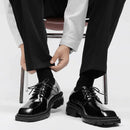 New square head Leather Shoes women Casual Men Formal Dress Thick Bottom Loafers Lace-up Black British Business Work Shoes 44