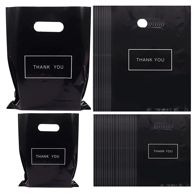 Black Thank You Packing Bag Plastic Gift Bags With Handle For Small Business Wedding Birthday Present Party Home Storage 10PCS