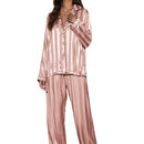 Stripe Long Sleeve Trouser Pijamas Suit Women 2PCS Pajamas Set Sleepwear Spring Summer Satin Nightwear Loose Homewear Loungewear