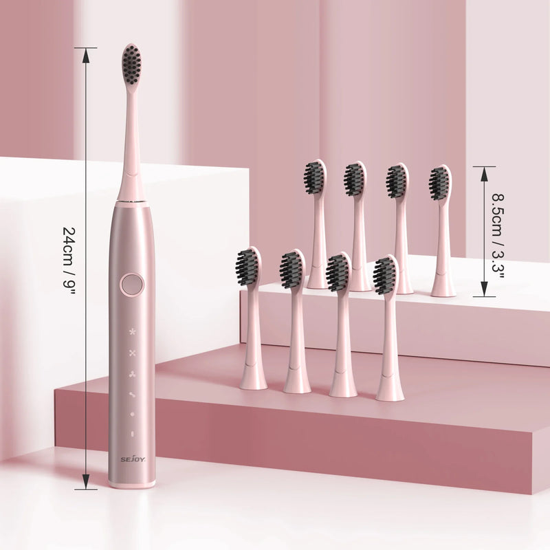 Sejoy Electric Toothbrush Tooth Brush USB Rechargeable Adult Ultrasonic Teeth Cleaning 8 Replacement Toothbrush Heads