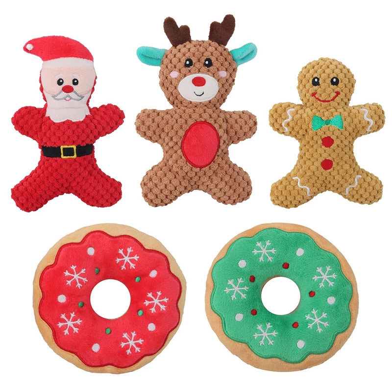 Pet Dog Plush Noise Chewing Toy Santa Elk Gingerbread Man Donut Cat Dog Christmas Cartoon Cute Animal Puzzle Safety Playing Doll