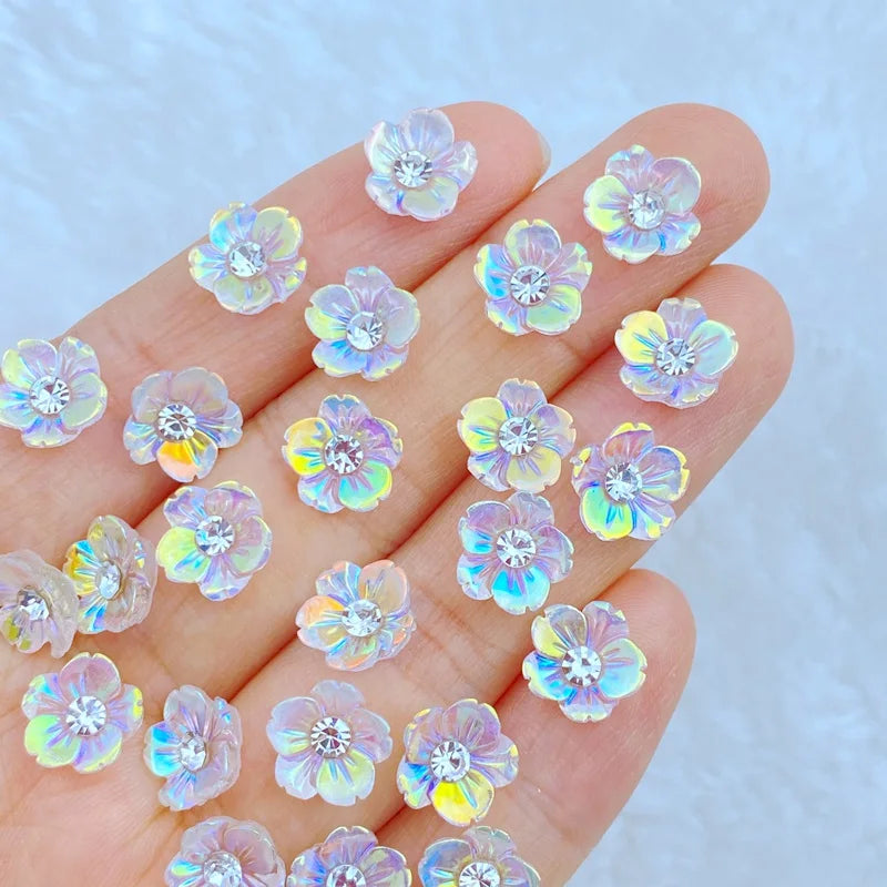 30Pcs New Cute Mini 9mm Dot Drill Small Flower Flatback Ornament Jewelry Making Manicure Hairwear Accessories