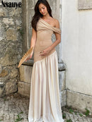 Nsauye Sexy Mesh Evening Party Night Club Party Elegant Long Dress Maxi New Fashion Holiday Pleated Dress Summer Outfits 2024