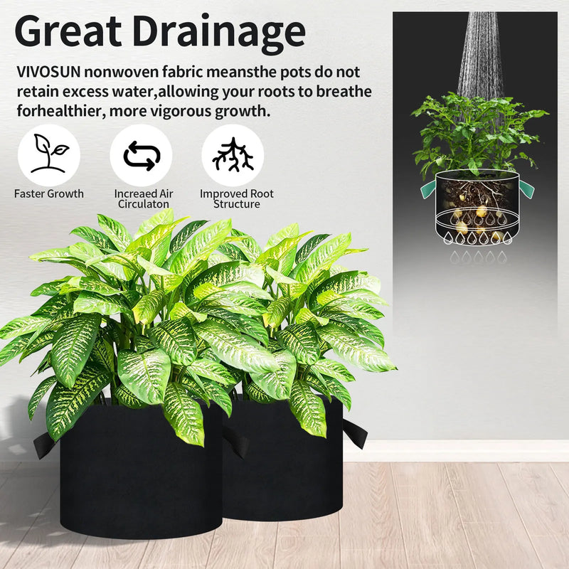 5-20Pcs Vegetable/Flower/Plant Grow Bags 5 Gallon Thickened Non-Woven Felt Fabric Planter Flower Pot with Handles