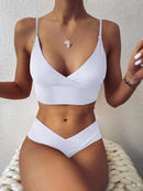 Military Green Double Layer Mid-Waist Bikini Sets Swimsuit Women Sexy Lace Up Two Pieces Swimwear 2025 New Beach Bathing Suits