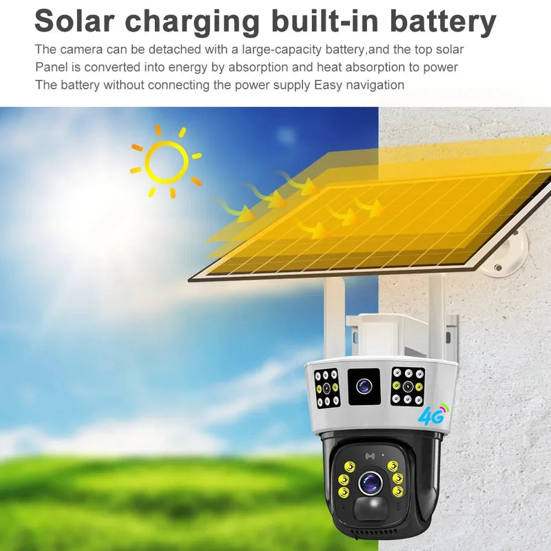 Saikiot 3 Screens Dual Lens V380 Pro 12MP 6K PTZ 4G SIM Card Solar Powered CCTV Security Camera Waterproof Solar PTZ Camera WIFI