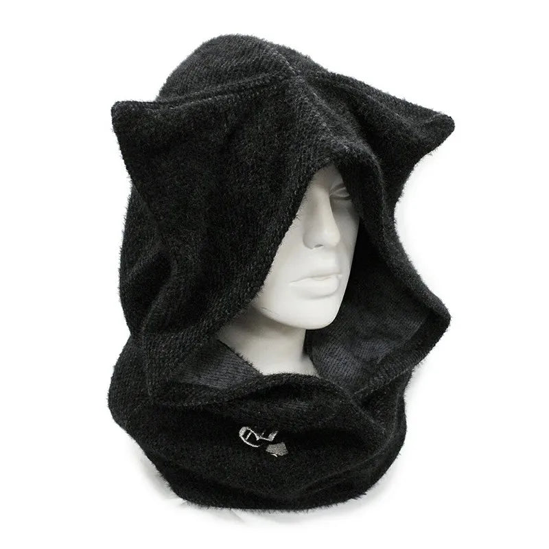 Japanese Harajuku Embroidery New Plush Dark Series Hat Student Boys and Girls Cat Ears Hats Scarf Winter Hat Y2K Halloween Cap