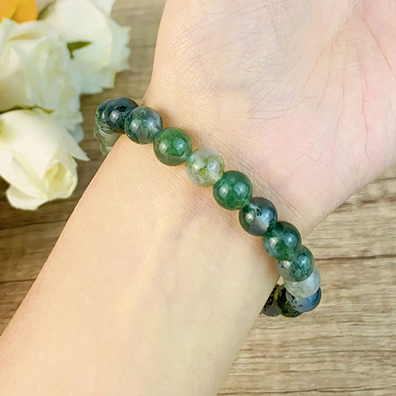 8MM Moss Agate Bracelet Beads Real Natural Fashion Crystal Jewelry Energy Stones For Healing Fengshui Man Woman Gift Meditation