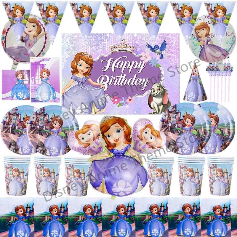 Disney Princess Sofia Theme Birthday Party Decoration Baby Shower Girl Party Cartoon Tableware Set Balloons Decor Event Supplies