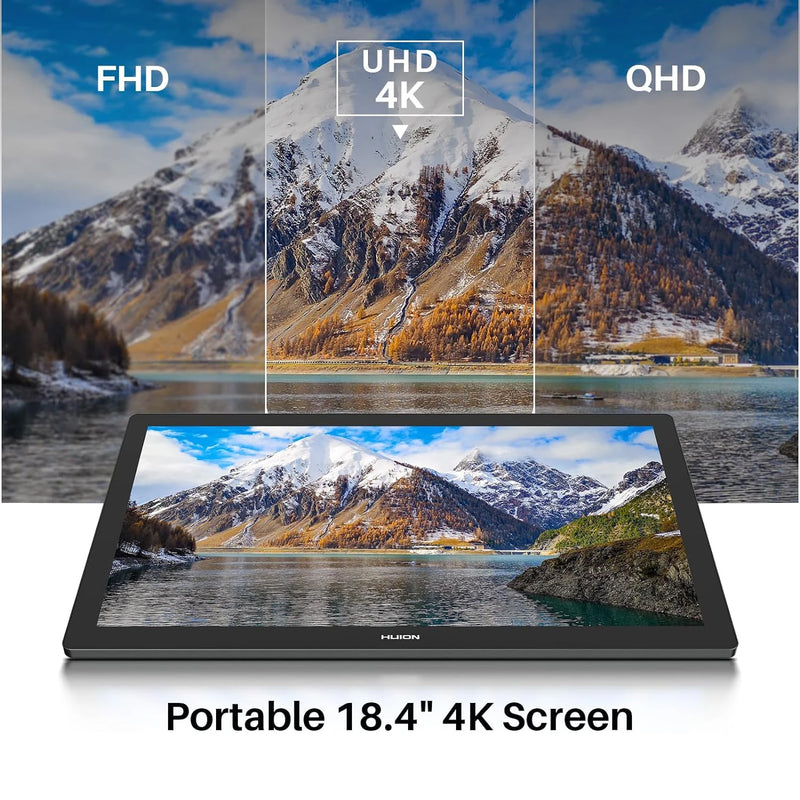 Huion Tablet Kamvas Pro 19 Graphics Tablets Monitor 18.4" Finger Touchscreen 4K UHD Drawing Display 16K Levels Pressure Dual Pen