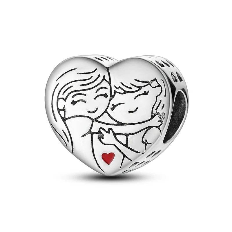 Silver Plated Boy Girl Couple Lovers Beads Charms Zirconium Dangle Fit Original Pandora Bracelet Necklace Jewelry Women Gift
