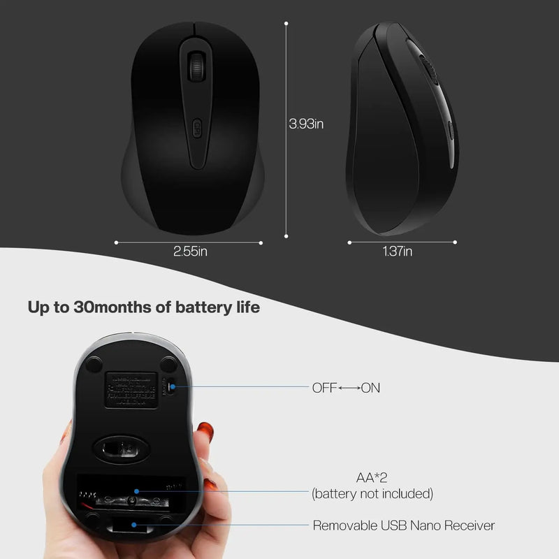 Silent Wireless Mouse for Laptop Small Compact Cordless Computer Mice with USB 2.4 GHz Quiet Click Travel Mouse