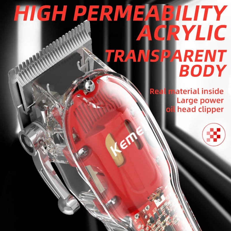Kemei Transparent Men's Hair Clipper Rechargeable Adjustable LCD Electric Hair Trimmer Professional Beard Hair Cutting Machine