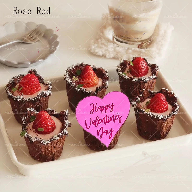 10pcs Acrylic Heart Shaped Cake Topper for Valentine's Day Wedding Party Cake Decoration Supplies