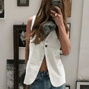 Women's Vest Spring Summer Slessveless Top Two Button Jackets Casual Slim Fit Gilet Khaki Women Clothing Fashion 2024 New