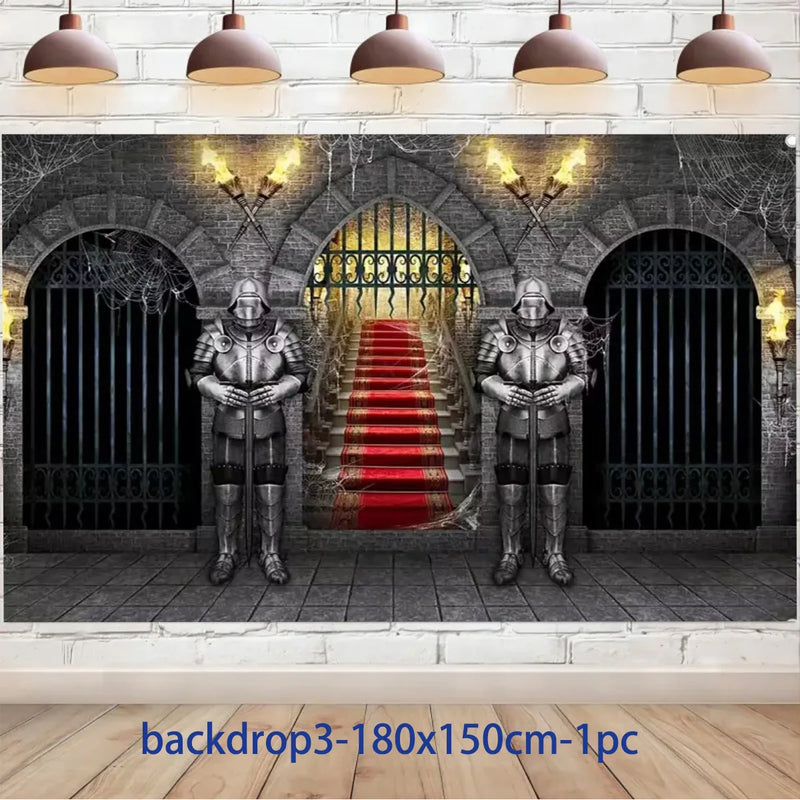 Middle Ages Armored Knight Theme Children's Birthday Party Decoration Supplies Disposable Backdrop Plate Banner Baby Shower Gift