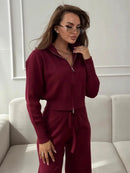 Wolfeel  New Autumn Winter Zip Up Knit Pants Set Women's Trendy Slim Fit Cardigan Pants Chic Commuting Sweater Outfit