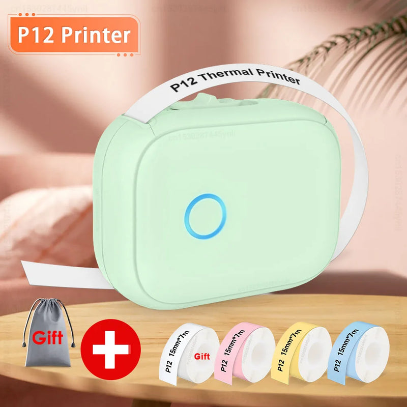 P12 Mini Portable Label Printer with Adhesive P12 Label Paper Sticker Similar as Marklife P12 P15 DELI Q2 Label Maker DIY Label