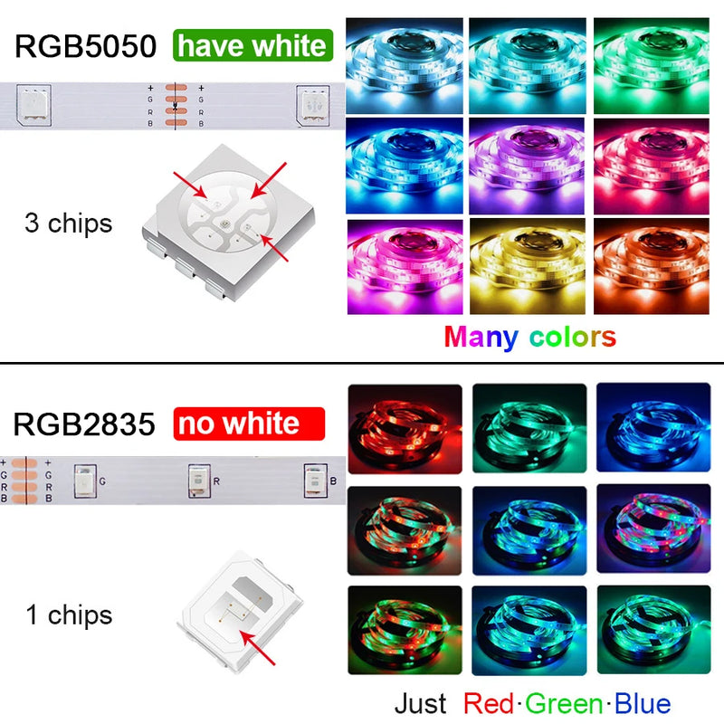 LED Strip Lights RGB 5050 Bluetooth APP Control Color Changing Lights with 24 Keys Remote Flexible Diode for TV Room Decoration
