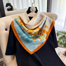 Spring and Summer Fashion Luxury Printing 90*90CM Women Scarf Satin Square Shawl Elegant Headscarf Beach Sun Protection Bandana