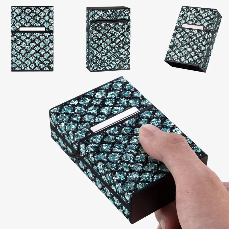 Luxury Bling Cigarette Box Holder for Woman Men Leather Cigarette Case Smoking Accessories Button Design
