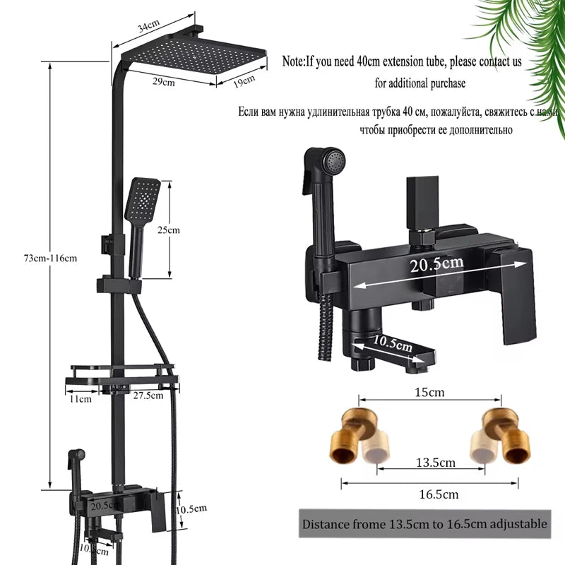 Black/Chrome ABS Shower Faucet Bathroom Shower Mixer Crane Rotatable 15CM Long Spout Rain Shower Set Shower Spray Shower