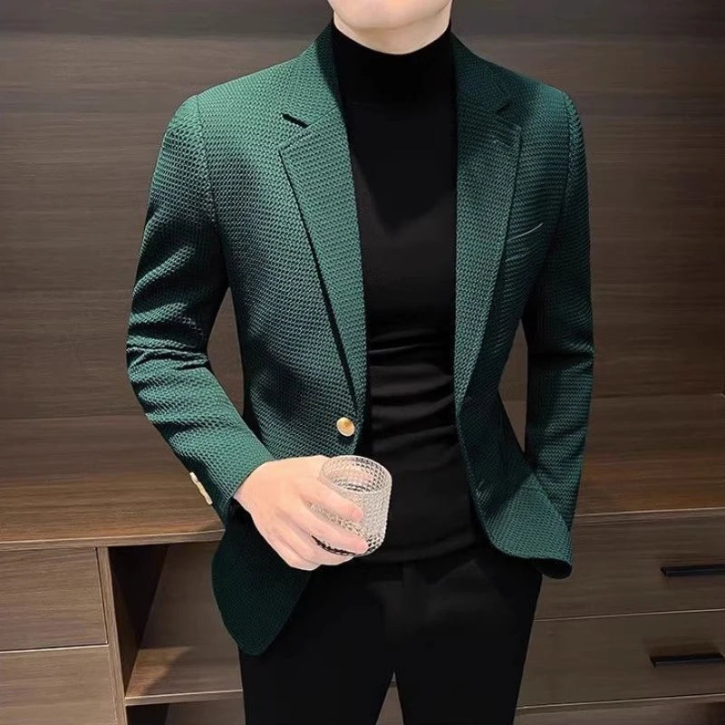 Single Jacket for Men Breasted Thin Man Suits and Blazers Slim Fit Dress Jackets Coats Business Black Casual Elegant Fashionable