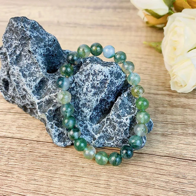 8MM Moss Agate Bracelet Beads Real Natural Fashion Crystal Jewelry Energy Stones For Healing Fengshui Man Woman Gift Meditation