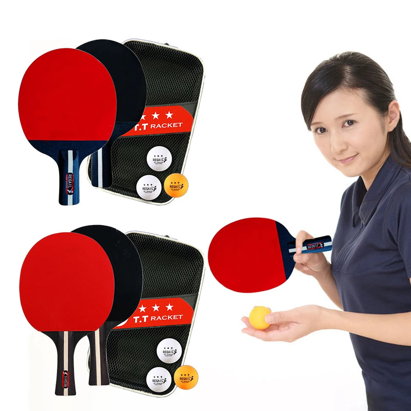 Ping Pong Racket 2 Rackets & 3 Balls Table Tennis Paddles Professional Ping Pong Paddle with Bag for Beginners Training Game