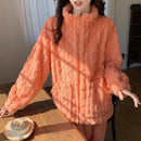 Large Size Flannel Pajamas Set Autumn Winter Female Sleepwear Trouser Suit Thicken Coral Fleece High Collar Lounge Wear Homewear