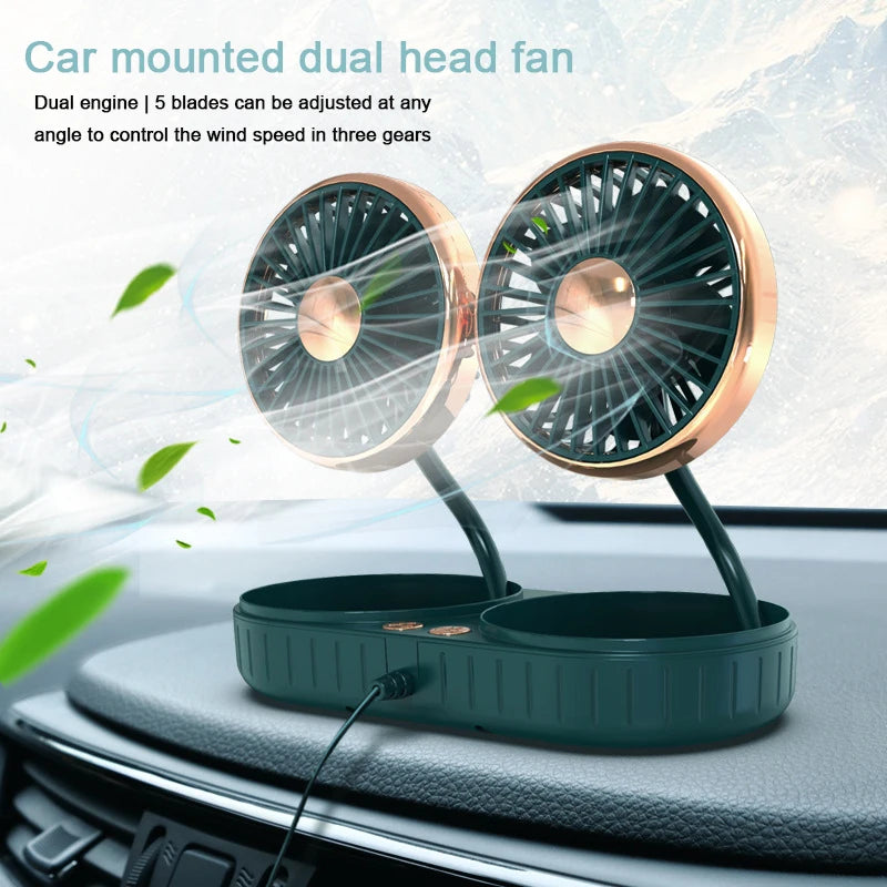 1 PC Double Headed Car Mounted Small Fan USB Car Hose Fan Car Mounted Mini Adjustable Angle Cooling Fan