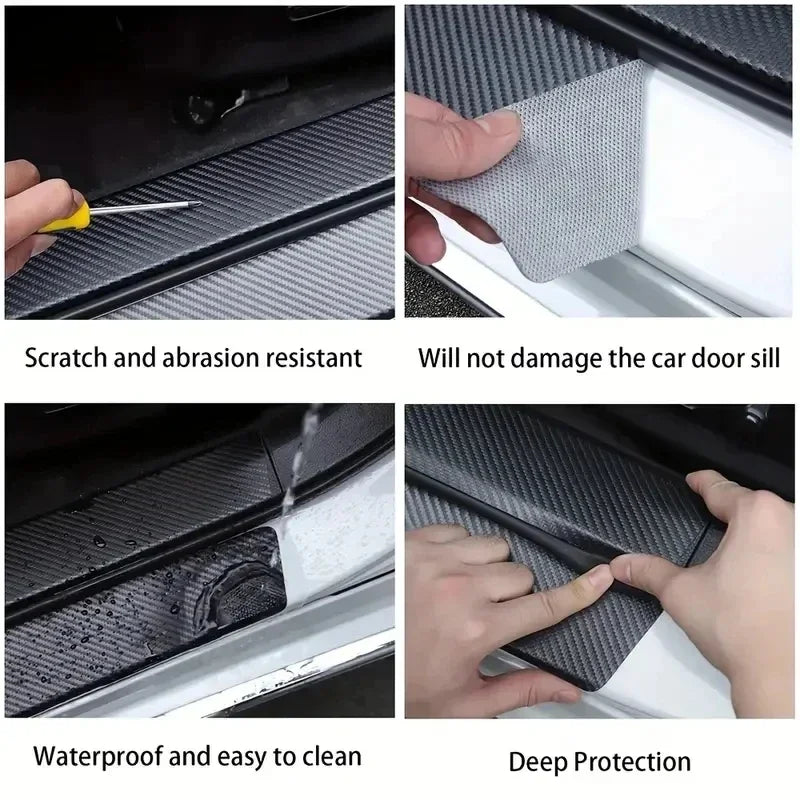 4pcs/5pcs set Carbon Fibre Threshold Protection Strip Universal Anti-scratch and Anti-collision Door Decorative Strip Sticker