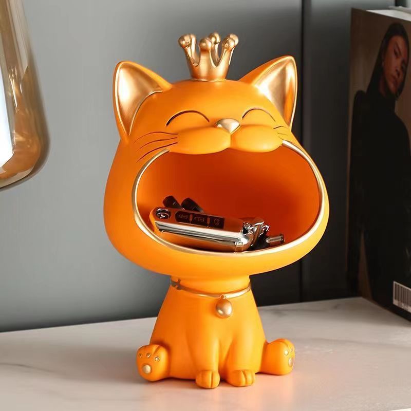 ERMAKOVA Lucky Cat Statue Sculpture Table Decoration Miniature Figurine Sundries Storage Box Modern Living Room Desk Home Decor